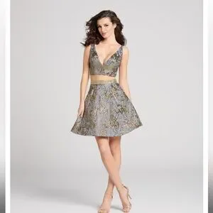 Ellie Wilde Dresses | Ellie Wilde Gold And Blue Two Piece Set With Pockets | Color: Blue/Gold | Size: 14 | Keitakeita's Closet